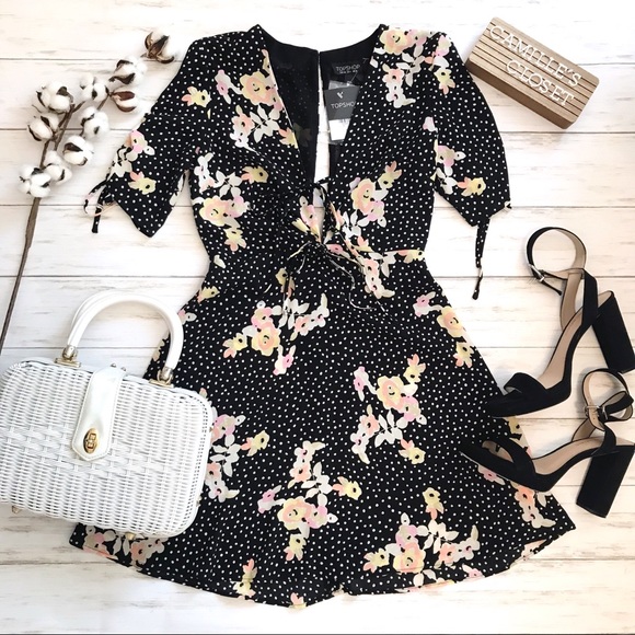Topshop Dresses & Skirts - New! Topshop Spot Floral Tie Tea Dress